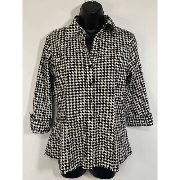 Harve Benard 3/4 Sleeve Hounds Tooth Top - Picture 1 of 7